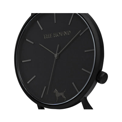 Matte black and black watch face and crown designed by THE HOUND.