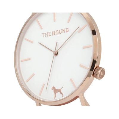 Rose gold and white watch face and crown designed by THE HOUND.