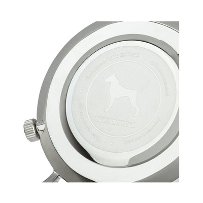 Silver and white black watch caseback designed by THE HOUND.