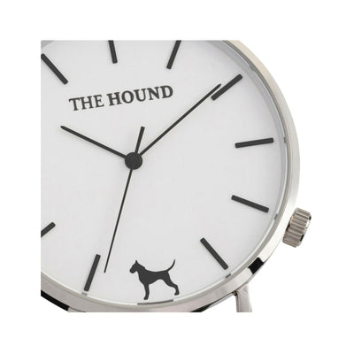 Silver and white watch face designed by THE HOUND.