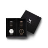 Custom gift set - Silver and white watch with black nato band and a rose gold and black watch with black nato leather band