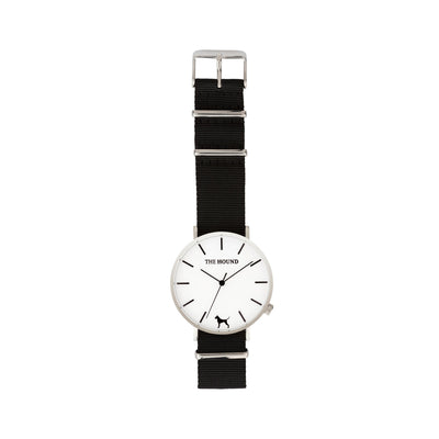 Silver & White Watch<br>+ Black Nato Band<br>+ Black Leather Band