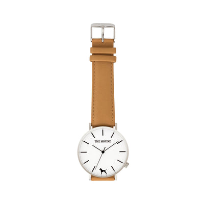 Silver & White Watch<br>+ Camel Leather Band<br>+ Camel Leather Band