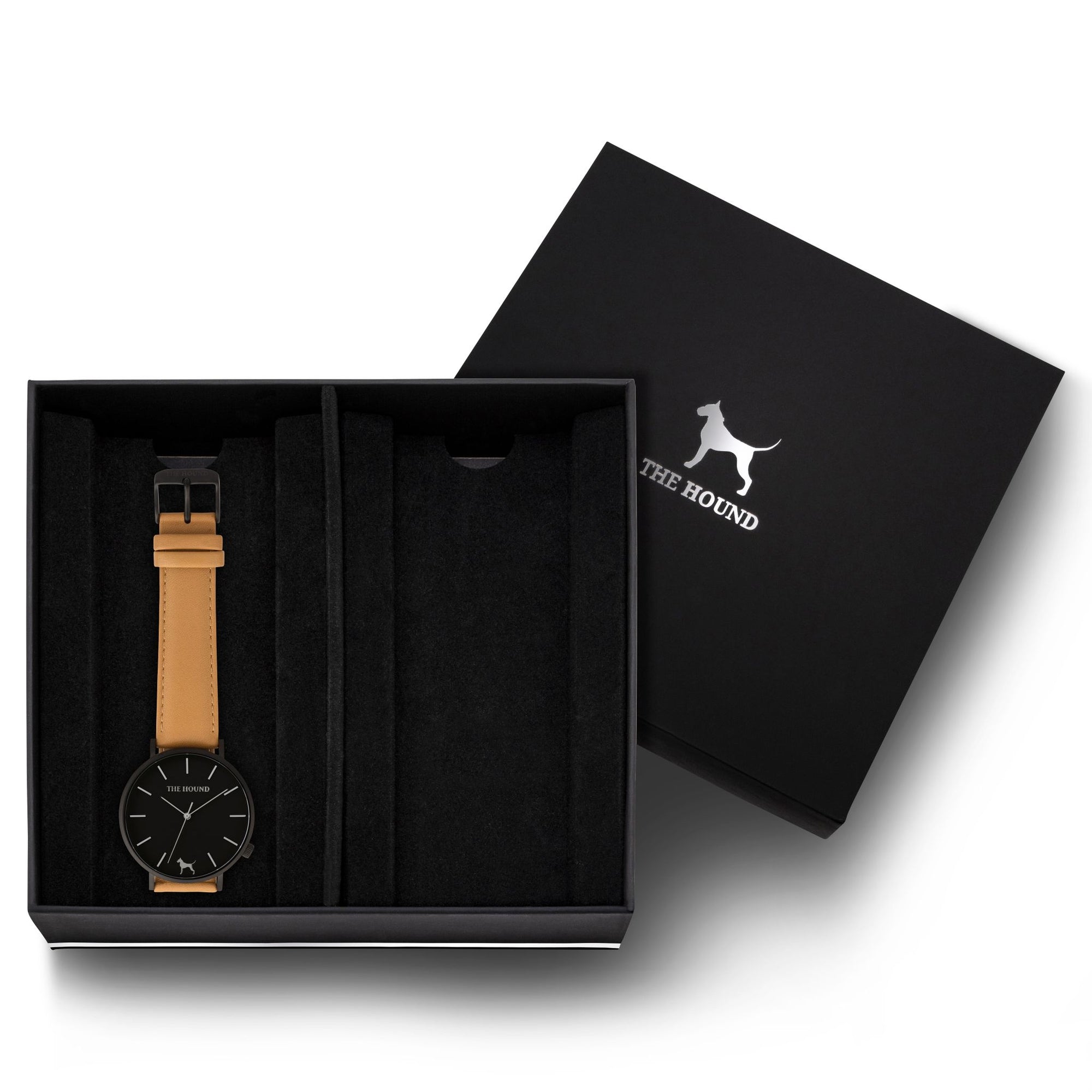Gift Set - Matte Black Watch with Camel Leather Band