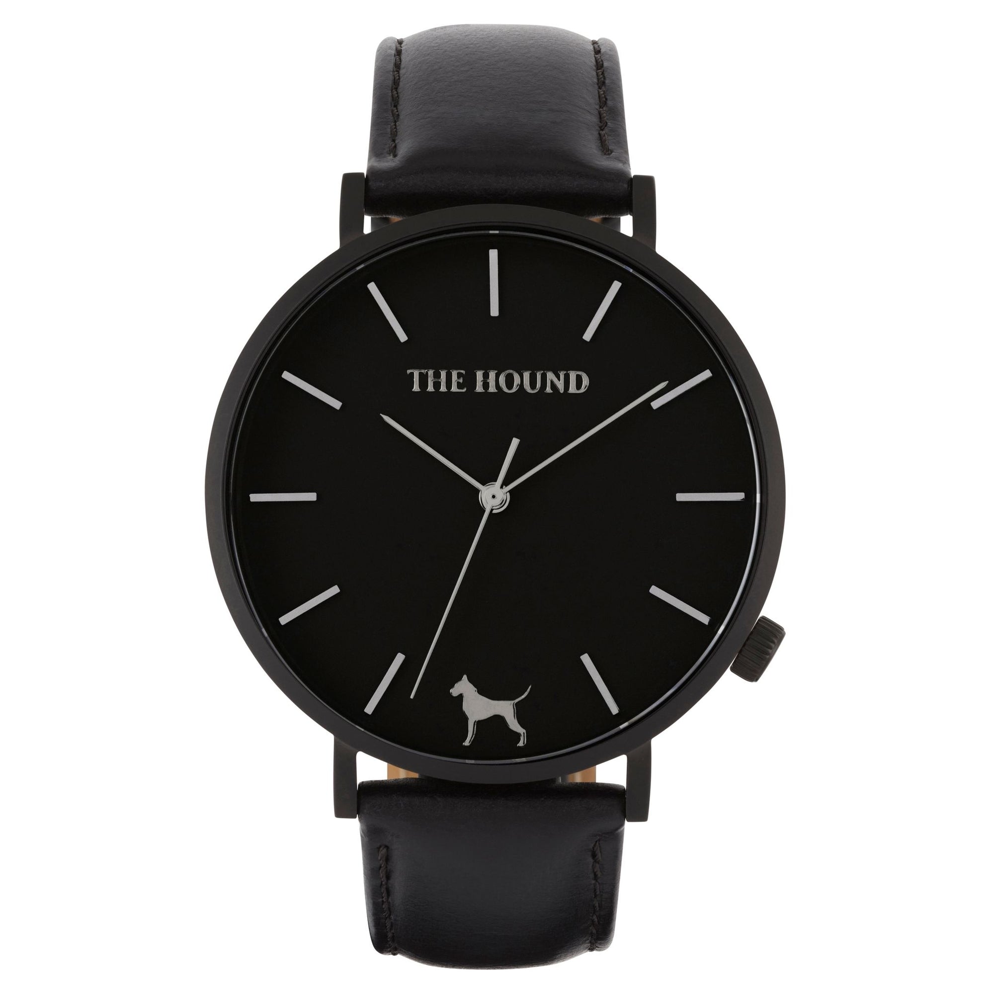 Gift Set - Matte Black Watch with Black Leather Band