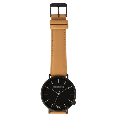 Gift Set - Matte Black Watch with Camel Leather Band