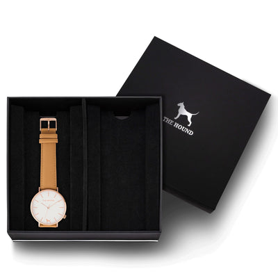 Gift Set - White Rose Watch with Camel Leather Band