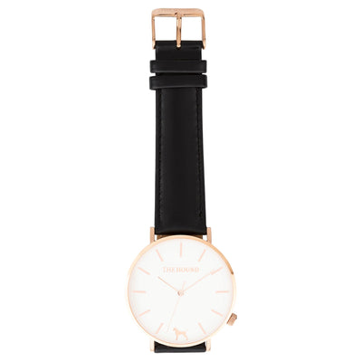 Extra Watch - White Rose & Black Leather