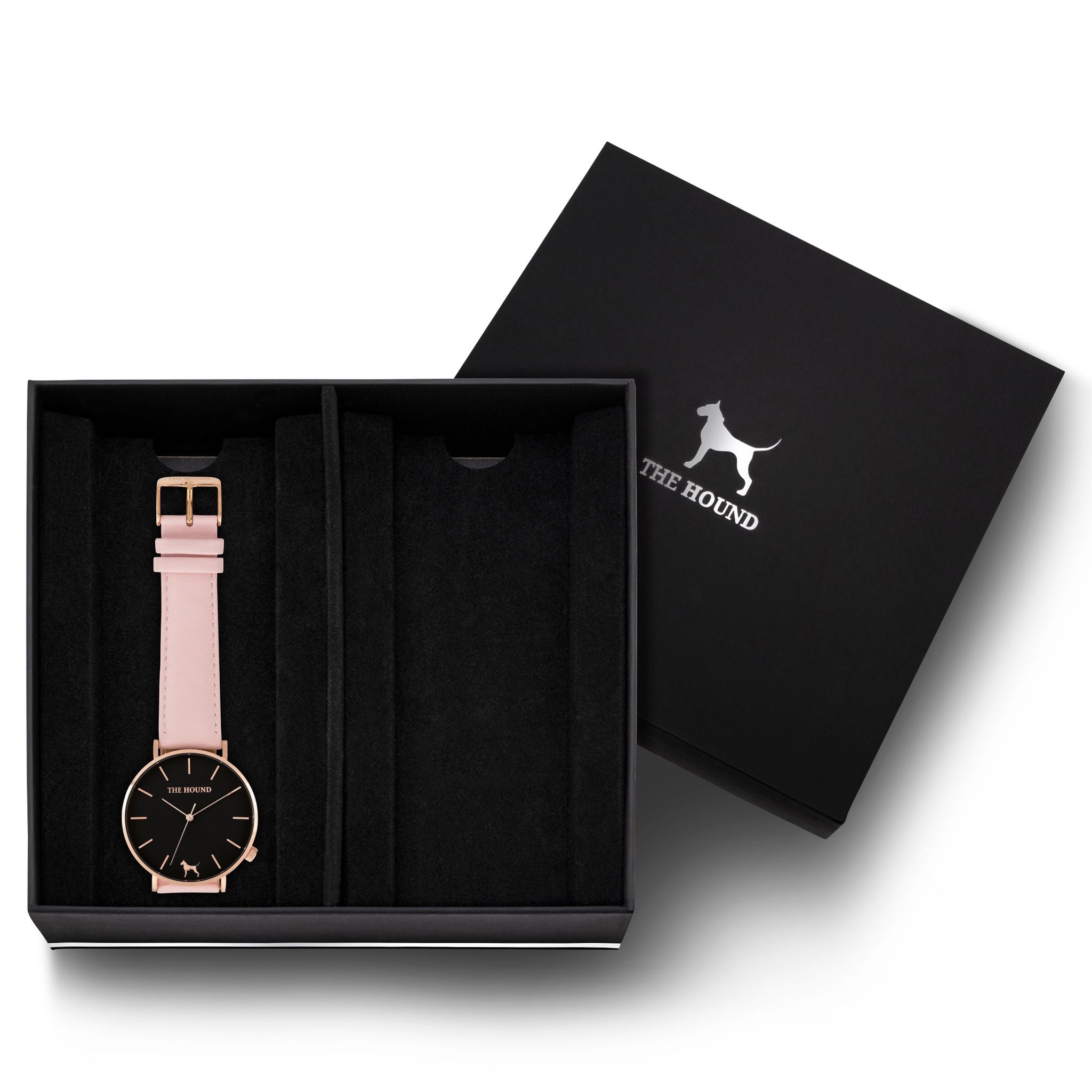 Gift Set - Black Rose Watch with Blush Pink Leather Band