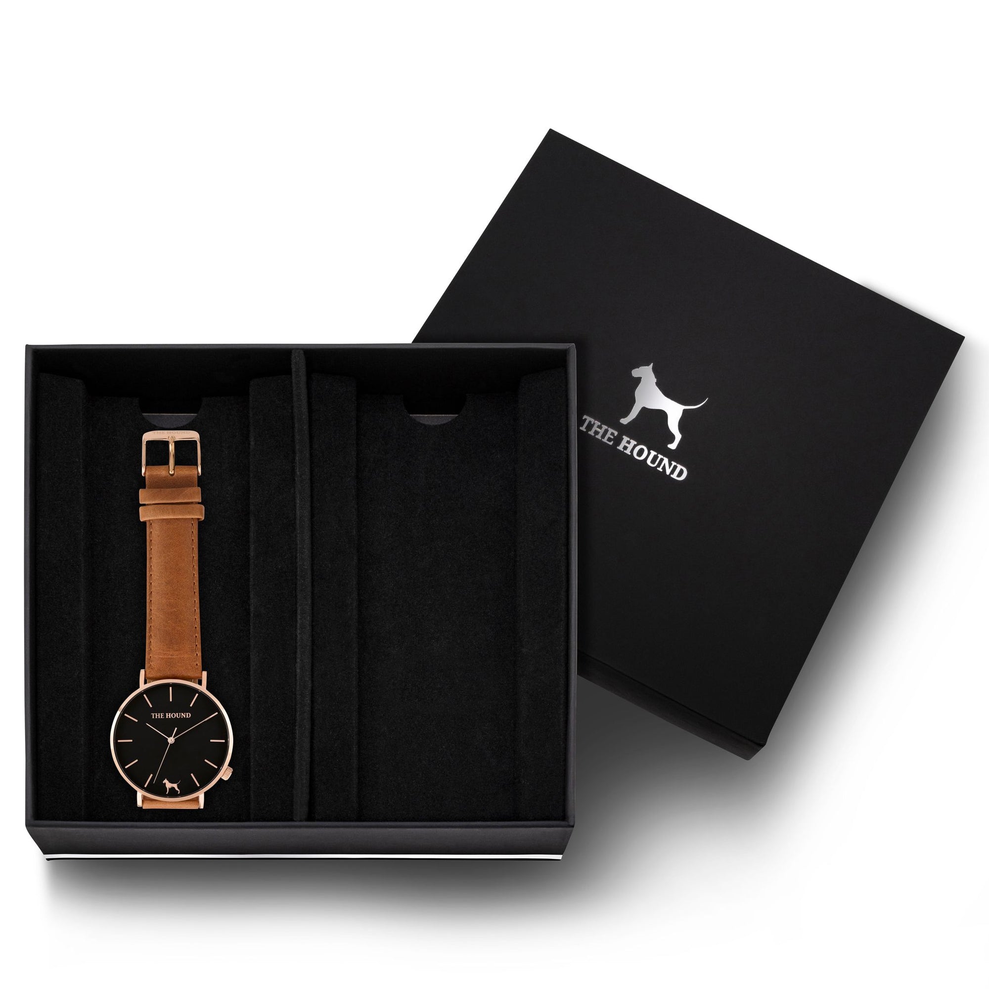 Gift Set - Black Rose Watch with Tan Leather Band