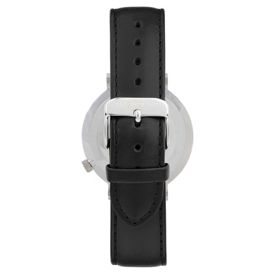 Gift Set - Silver Watch with Black Leather Band