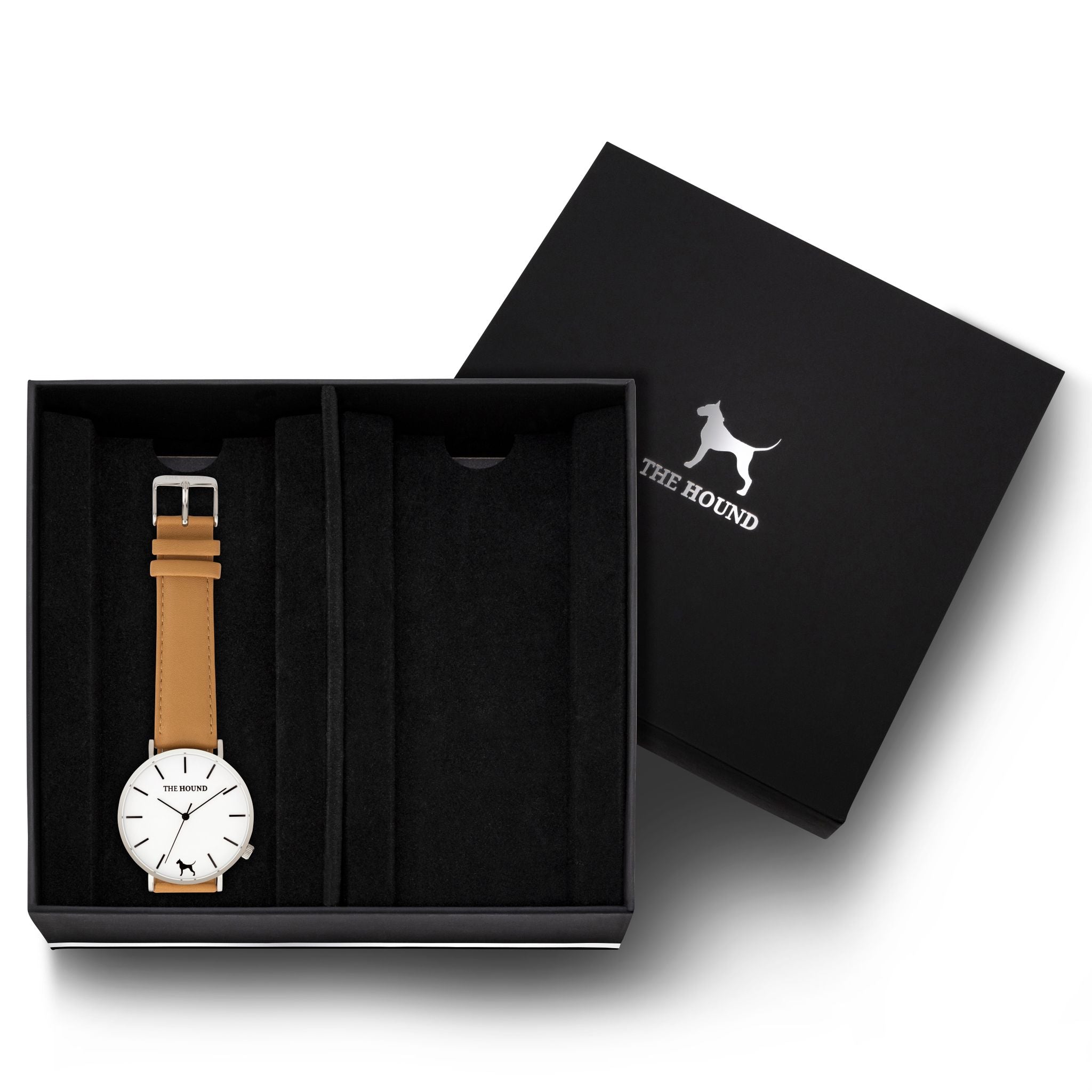 Gift Set - Silver Watch with Camel Leather Band